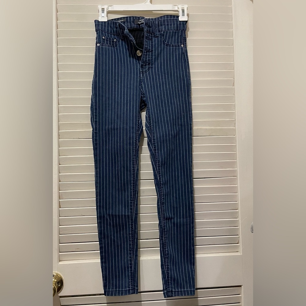 Bershka Women Blue (striped) High Rise Skinny Jeans EUC
